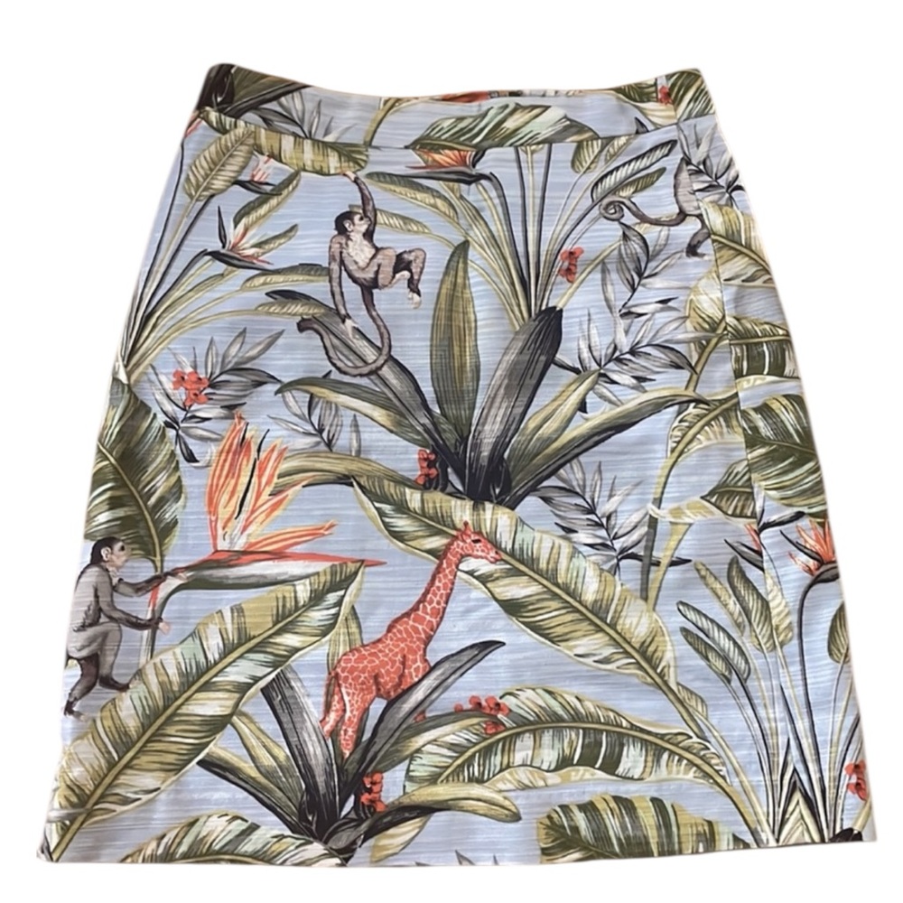 ANN TAYLOR Tropical Print Monkey & Giraffe Skirt in Blue/Green Size 2 — SWEET! - Picture 5 of 11